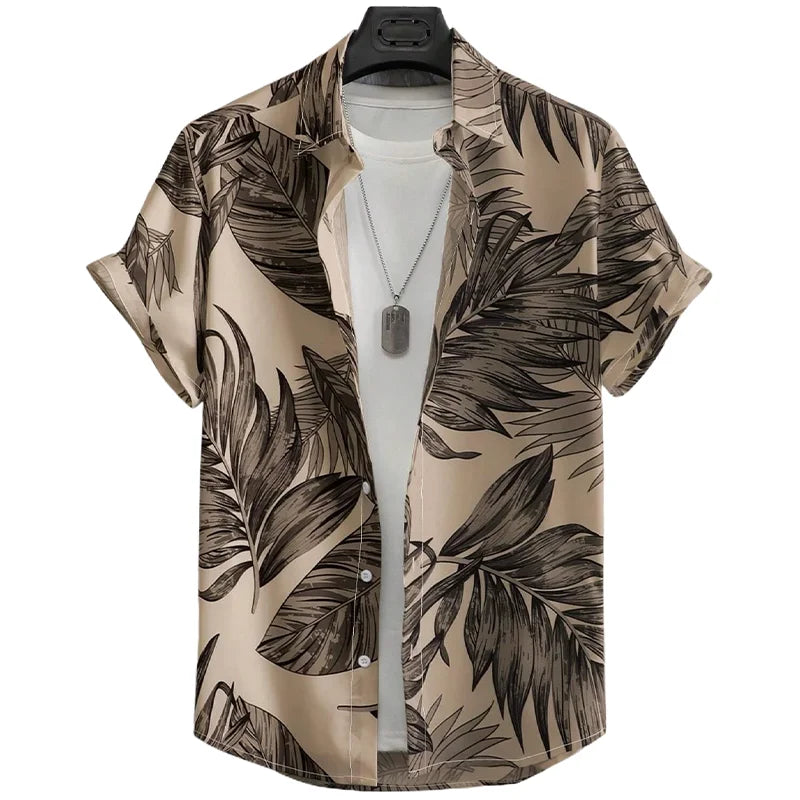 Men's Summer Hawaiian Floral Shirt Breathable Sweat-Absorbent Single-Breasted Printed Anti-Wrinkle Anti-Pilling Anti-Shrink