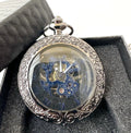 Big Glass Antique Blue Mechanical Hand Winding Retro Flower Roman Zinc Alloy Case No Waterproof Pocket Watch