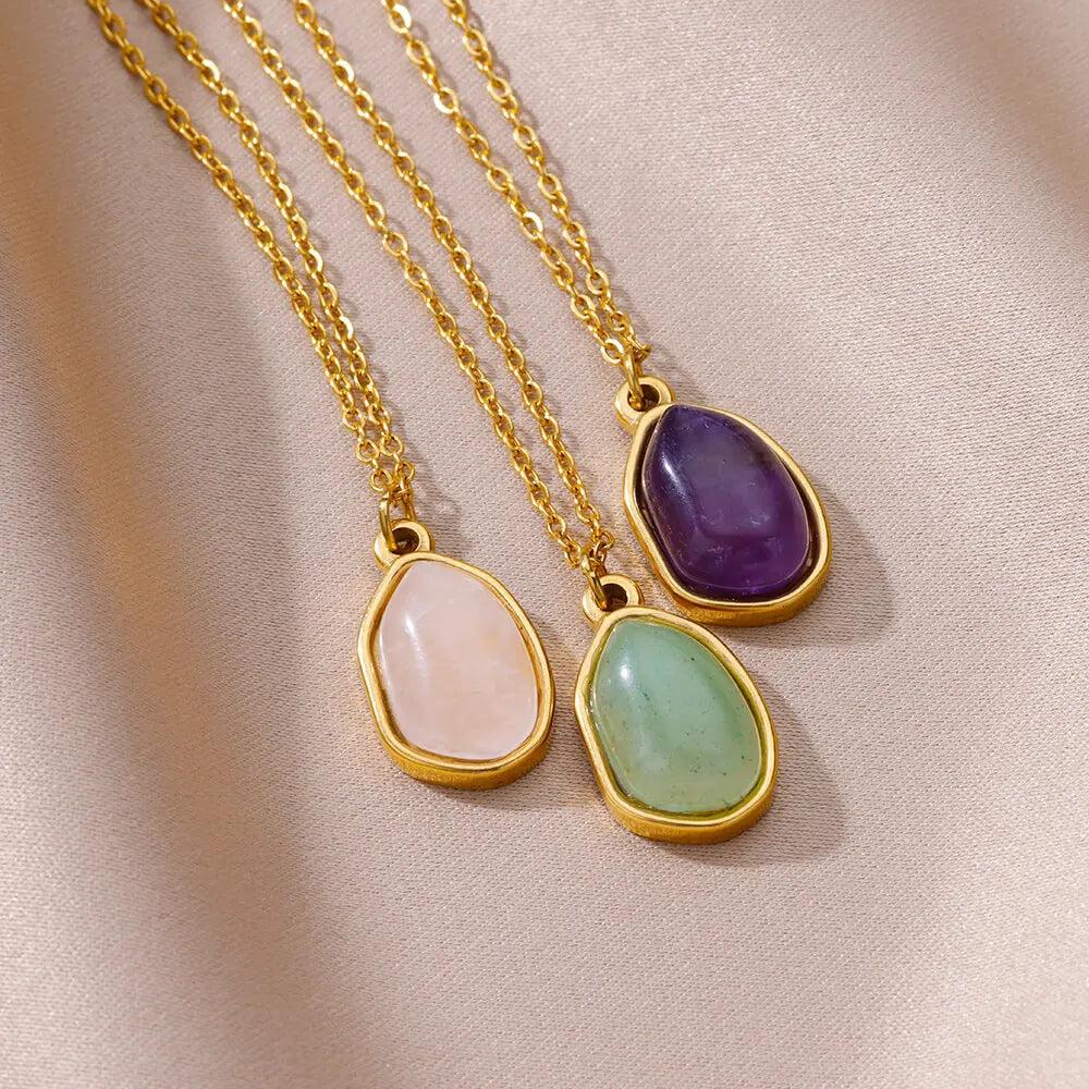 Fashion Pretty 18K Gold Plated Necklace Jewelry Natural Agate Rose Quartz Irregular Pendant Necklace