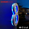 Modern Stainless Steel LED House Number Plate Sign Glow in the Dark Illuminated Door Number for Hotels