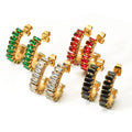 Colorful Stainless Steel 18K Real Gold Plated Full Cubic Zirconia Diamond U Shape Hoop Earrings for Girls