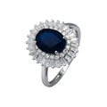 Oval Blue Sapphire Halo Engagement Ring Opel Adjustable Wedding Ring Women Jewelry