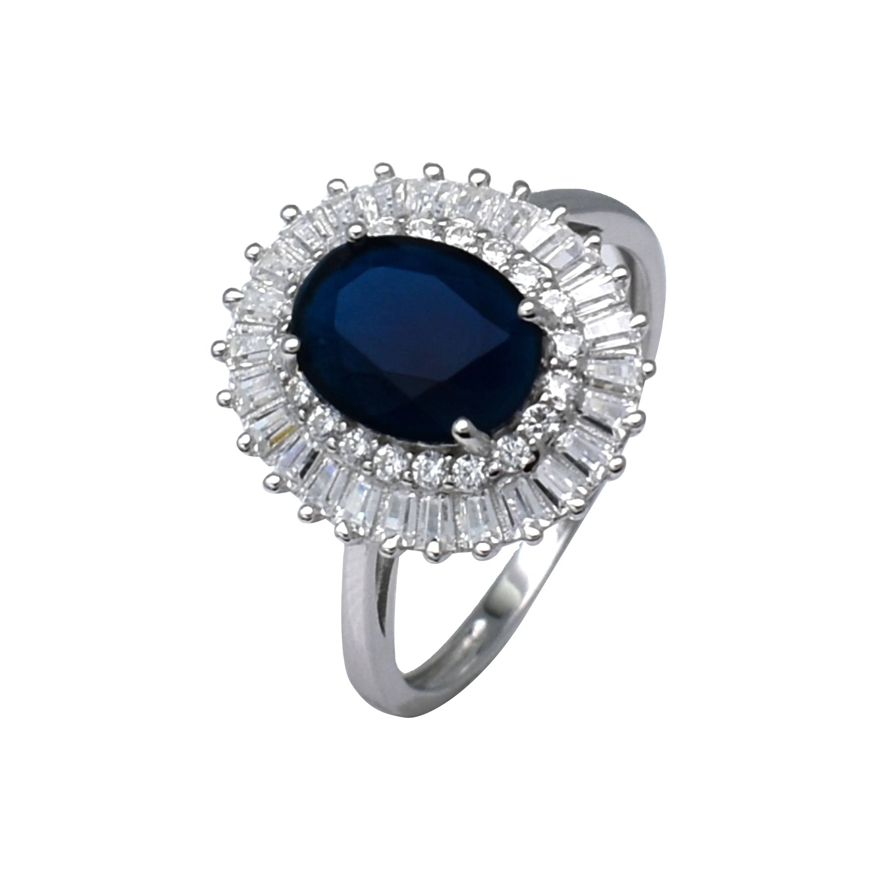 Oval Blue Sapphire Halo Engagement Ring Opel Adjustable Wedding Ring Women Jewelry