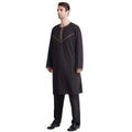 Fashionable Muslim Arab Middle East Embroidered Men's Robe Set Abaya Kaftan Robe Islamic Mosque Ramadan Prayer Top Pants Set