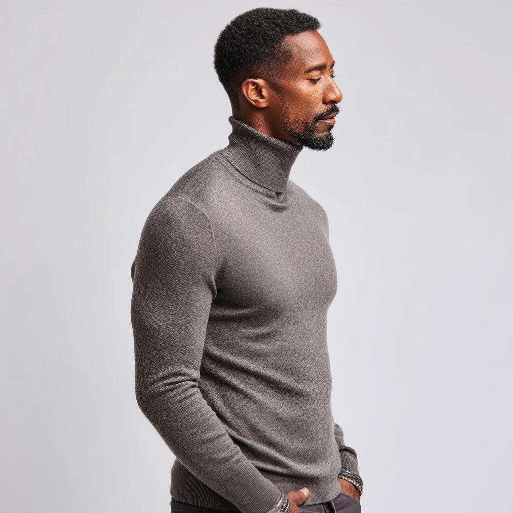 Men's Cozy Stylish Pure Cashmere Turtleneck Sweater High Collar Knit Pullover Anti-Wrinkle Anti-Shrink Breathable for Autumn
