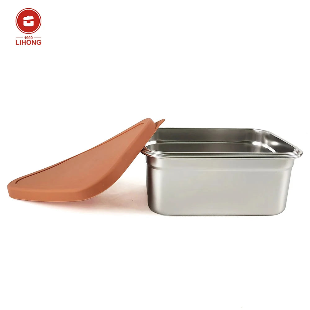 Stainless Steel Lunch Box with Silicone Lid Microwave Safe Bento Box 304 Food Grade BPA Free Portable Food Container Dishwasher MegaBDM