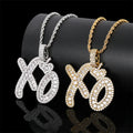 Hip Hop Jewelry Gold Plated Brass Alphabet XO Pendant Bling Cubic Zirconia Initial Letter Link Chain Wedding Necklace