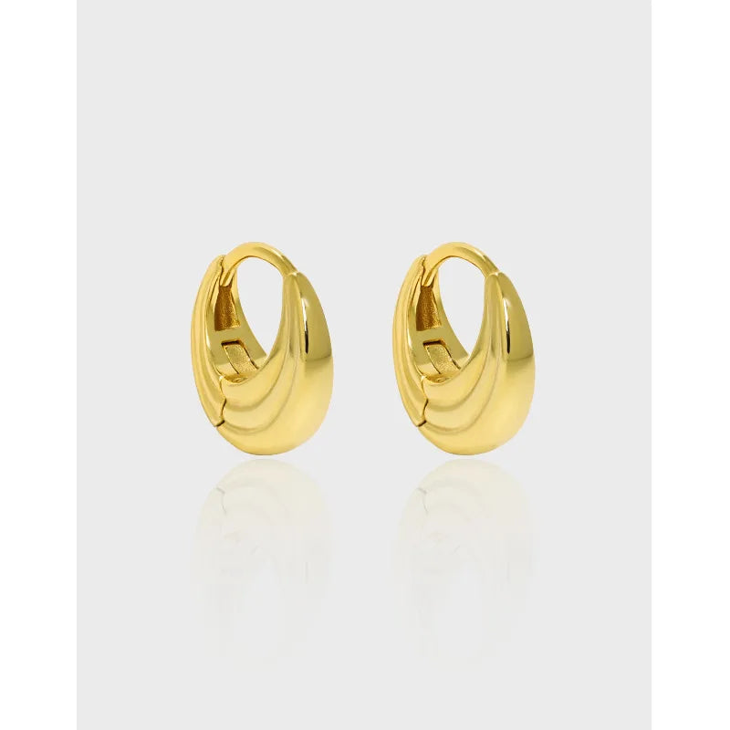 Fashion Jewelry 925 Silver Earrings Jewelry Geometry Round Texture 18K Gold Plated Sterling Silver Hoop Earrings for Women