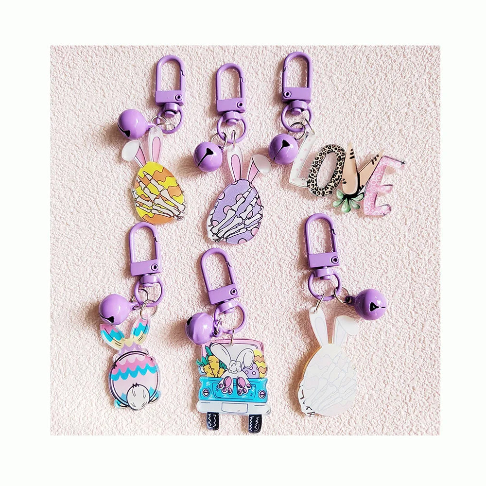 Animal Rabbit Keychains Acrylic Charms Key Ring Key Holder Cute Bag Pendant Ornaments Easter Gift