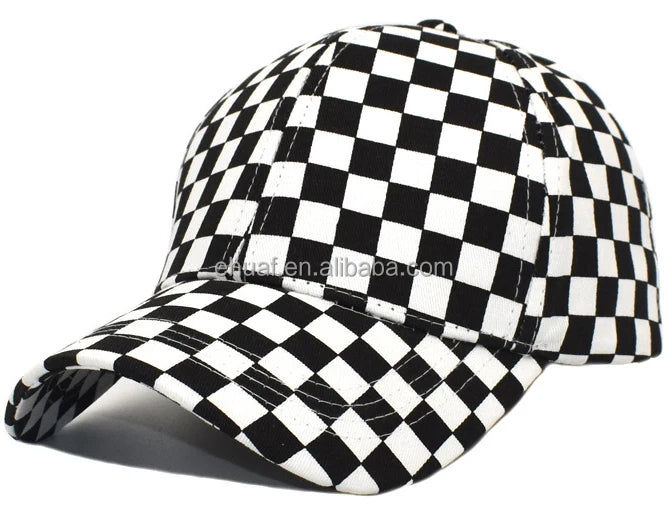 Plaid Print Adjustable Baseball Cap Soft Cotton Checked Gingham Print Outdoor Hat Cap for Men Women