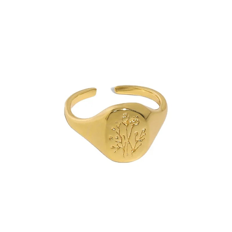 Rainbowking Ins Niche Light Luxury Minimalist All-match Geometric Oval Floral Texture S925 Sterling Silver Resizable Ring