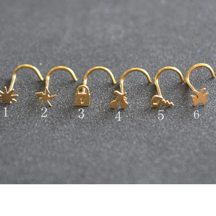 Gaby New S Shape Nose Rings Bulk Stainless Steel Nose Studs Lock Cherry butterfly Nose Piercing Jewelry for Women Wholesale