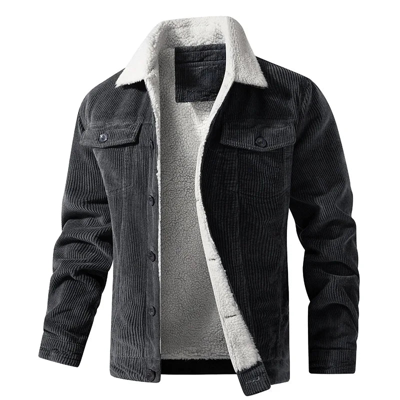 2022 Winter Men's Custom Sherpa Lining Corduroy Car Jacket Comfortable Stand Collar Trucker Jacket with Coating Wholesale