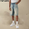 Custom Summer Streetwear Double Layer Waisted Streetwear Oversized Jean Washed  Baggy Shorts Double Waist Band Denim Jorts Men