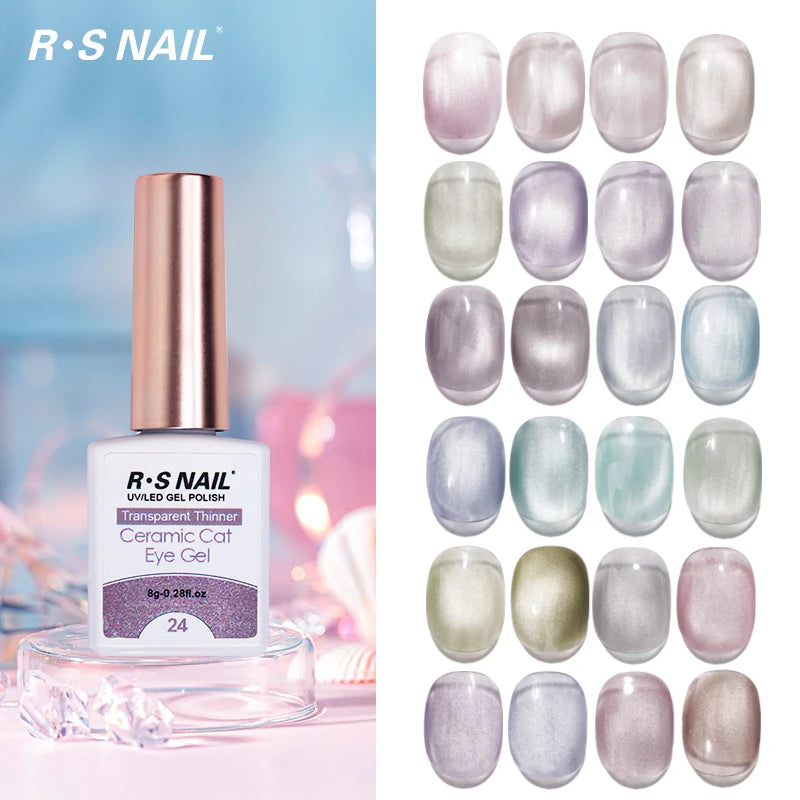 R S Nail Oem Odm 8g Thinner Ceramic Cat Eye Gel 24 Colors Uv Gel Nail Polish for Nail Art Beauty Salon