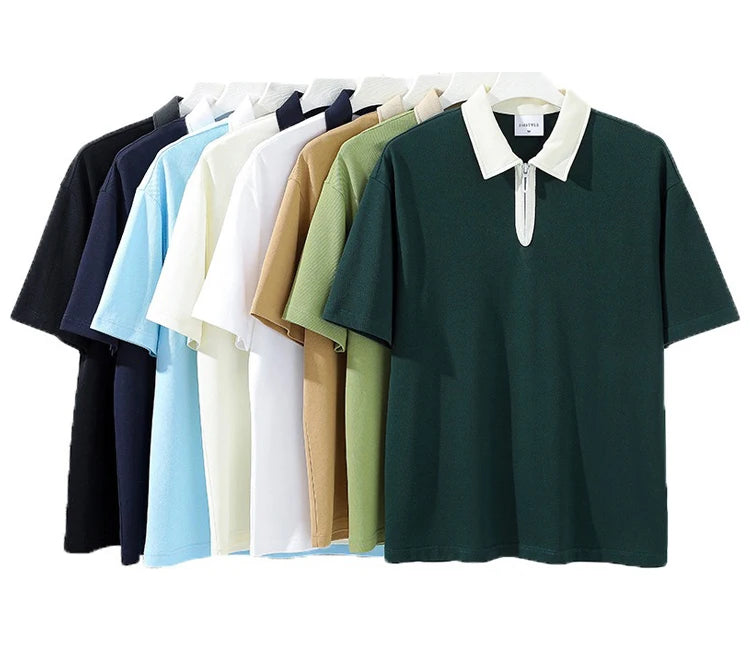 Customized Brand Logo 240g Fabric 65%Cotton 35%Polyester Contrast Color 1/4 Zip Retro Oversized Mens Golf Polo Shirt