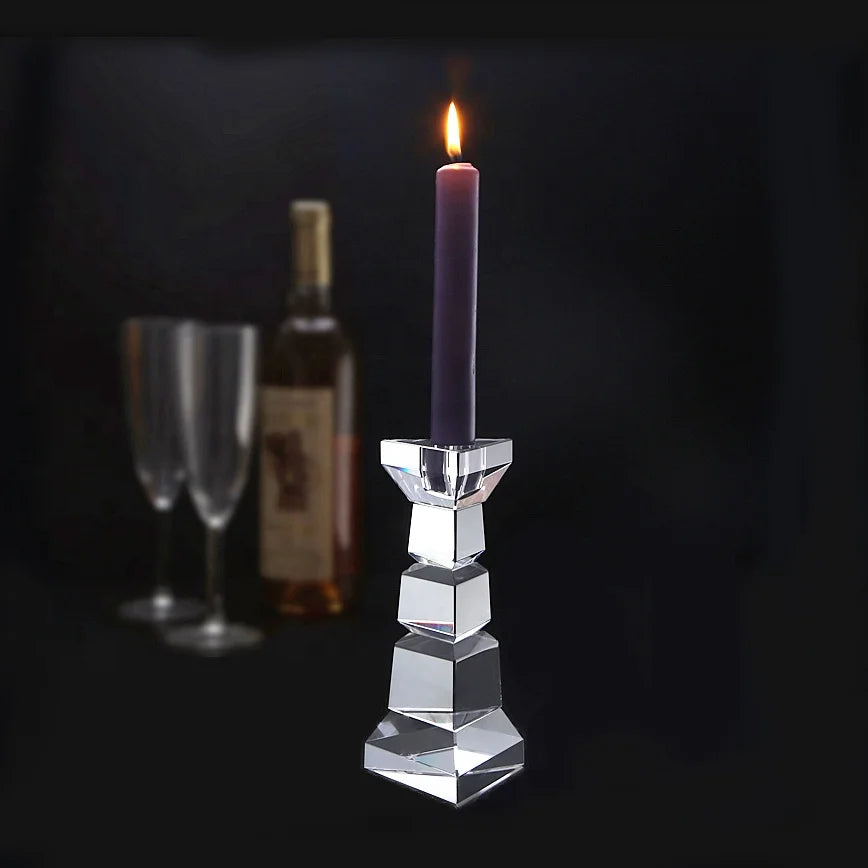 Handmade Romantic Taper Candlestick Crystal Pillar Tall Glass Holder Home Party Wedding Table Decorations Candle Holder