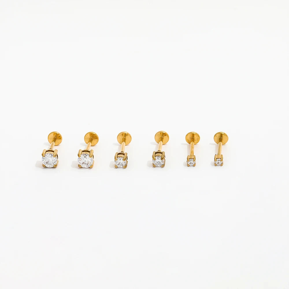 Trendy Earring 18K Gold Plated Dainty Zirconia Stud Earrings for Women Stainless Steel Earrings Wholesale 2/3/4mm