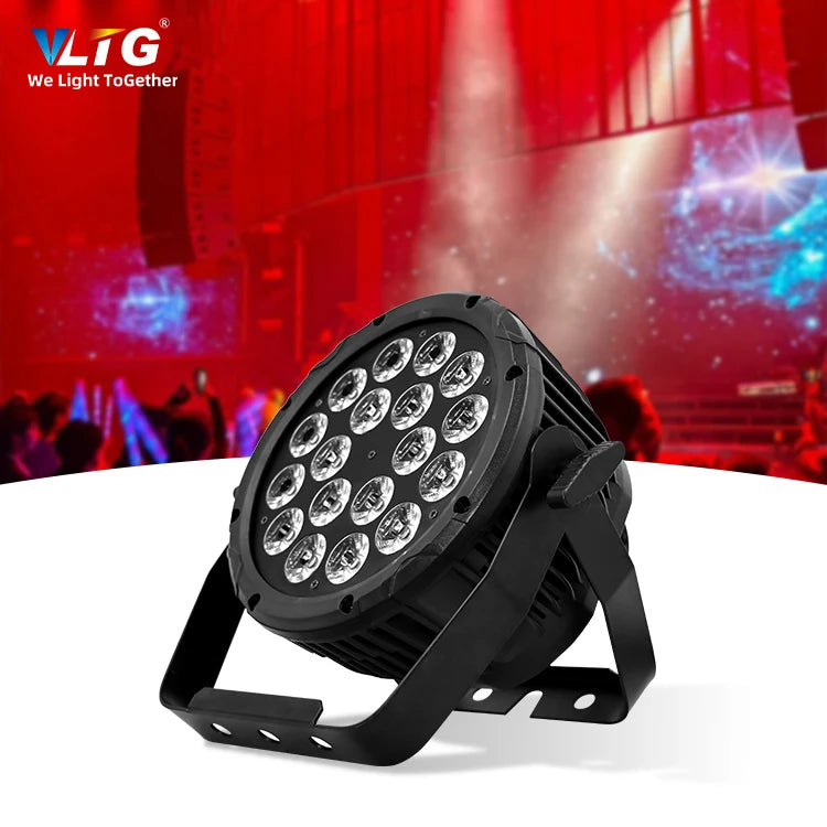 Outdoor Waterproof Ip65 Led Rgbw 4In1 Stage Light  Flat Dmx 18*10W Plastic Par Lighting