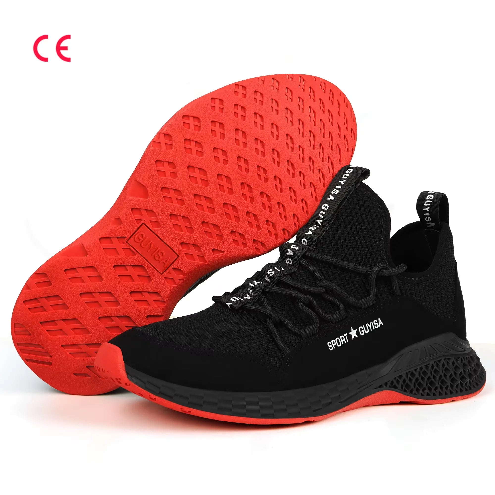 CE Light Weight Anti-slip Puncture-Proof Cow Leather Fly Knit Safety Shoes Manufacture Steel Toe Rubber Work Shoes for Men
