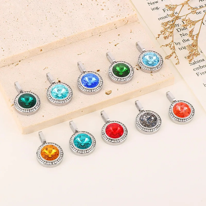 Stainless Steel DIY Necklace Jewelry Making Components Water-Proof Lucky Stone Pendant Diamond Fashion Pendants & Charms