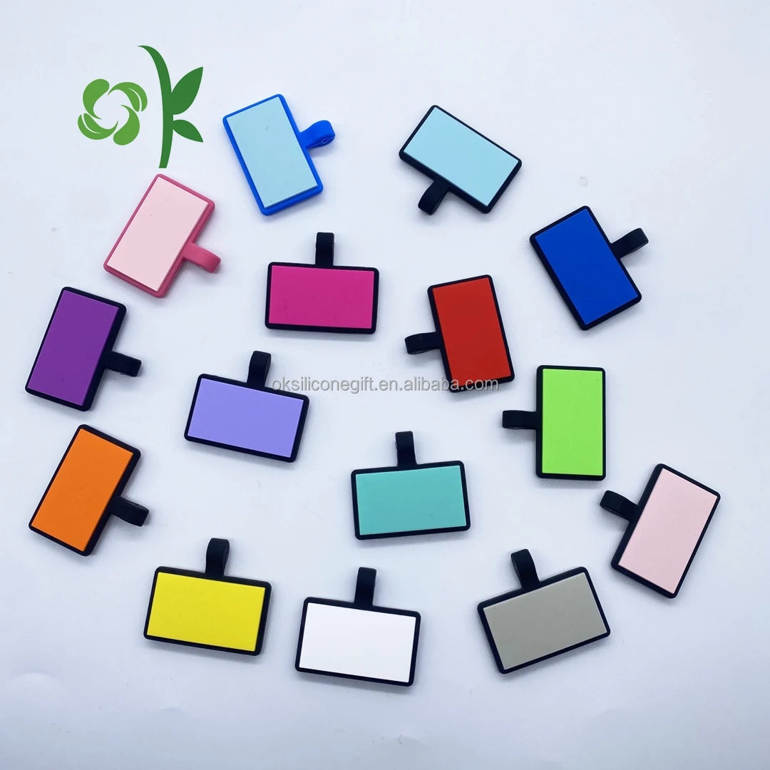 OKSILICONE Rectangle Deep Engraved Silicone Dog Tag Customized Logo Pet Name Phone Number Silicone Pet Dog Blank ID Tags