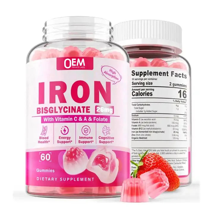 OEM Private Label Iron Gummies Vitamin C High Strength Iron Supplement Vegan Calcium Iron Zinc Selenium Gummies