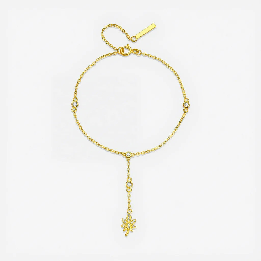 FUAMAY 925 Sterling Silver Jewelry Non-Tarnish Full Diamond Palm Tree Bracelet Classic Gold Plated Pulseira Feminina