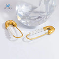 SUMMLY Trend Wholesale Classic Paper Clip Shape 18K Gold Plated Stainless Steel Pearl Earrings Fashion Jewelry