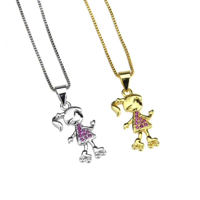 Girls Designer 925 Sterling Silver Necklace Simple Roller Skating Chain Colorful Cubic Zirconia18K Gold Plated Choker Jewelry