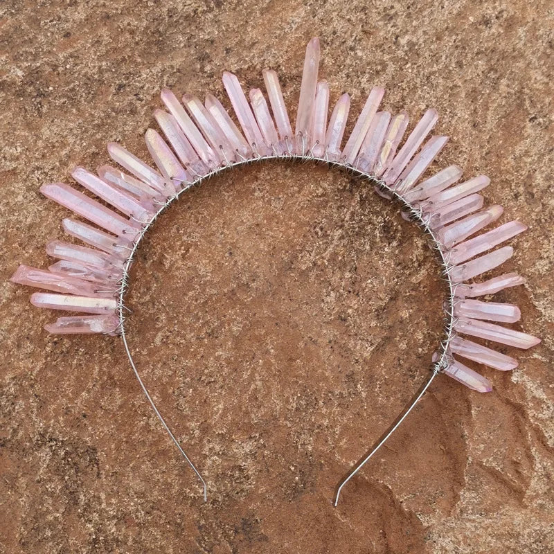 HZ Factory Hot Sale Latest Fashion Women Natural Crystal Headband Bridal Rose Quartz Hairband Brides Hair Combs