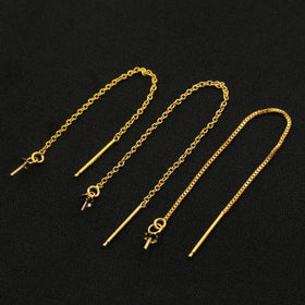Real 14K Gold Filled GF Box Cable Chain Ear Wire Line Drop Earring Finding With 3mm Bead Caps for DIY Jewelry Making