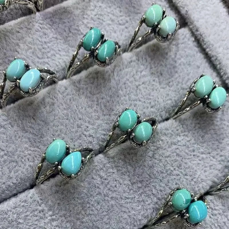 Chakra  Healing Crystal Natural Turquoise S925 Sterling Silver Ring for Promote Emotional Expression and Self-acceptance