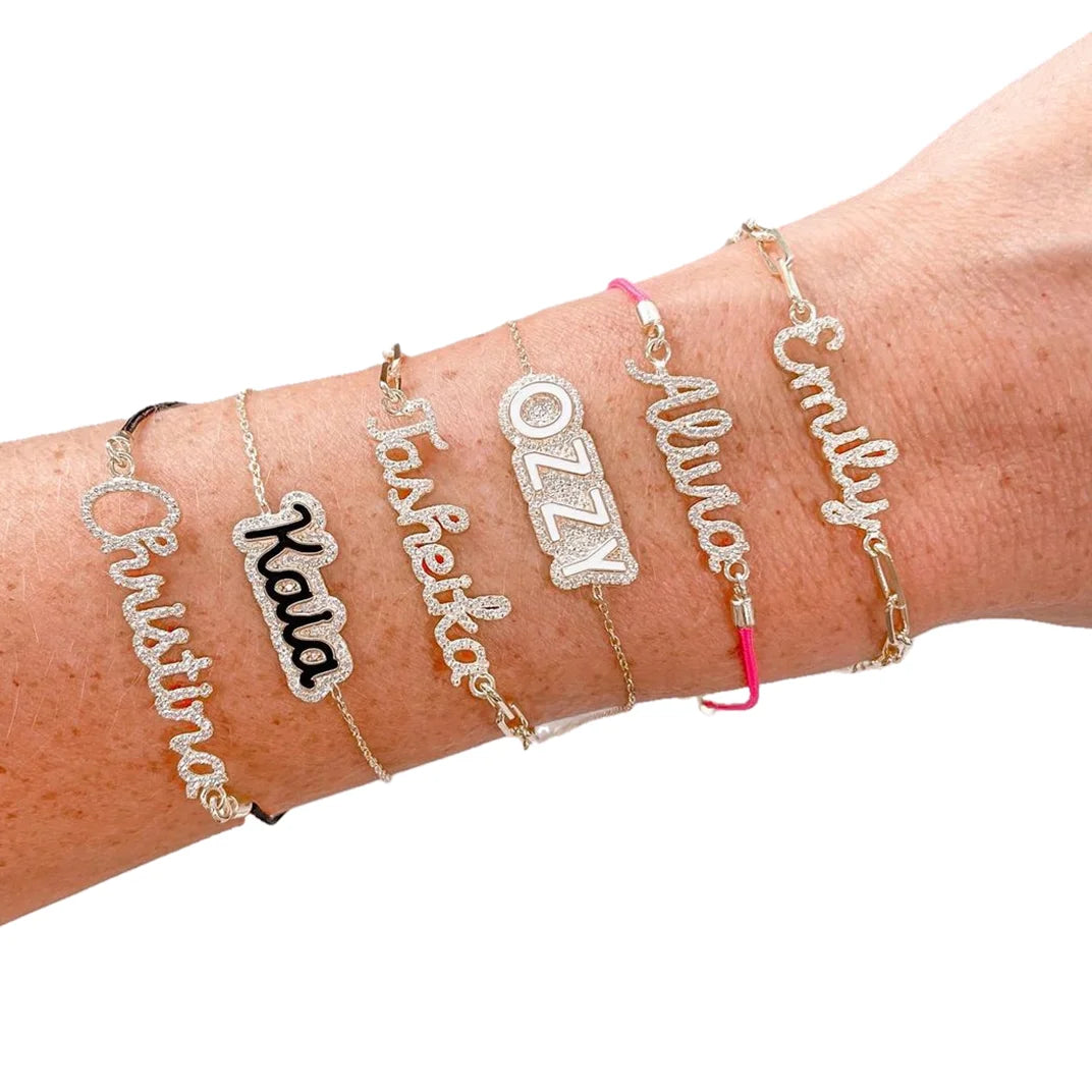 Qiuhan OEM/ODM Custom Enamel Name Bracelet Personalized Pave Outline Enamel with Zirconia Bracelet