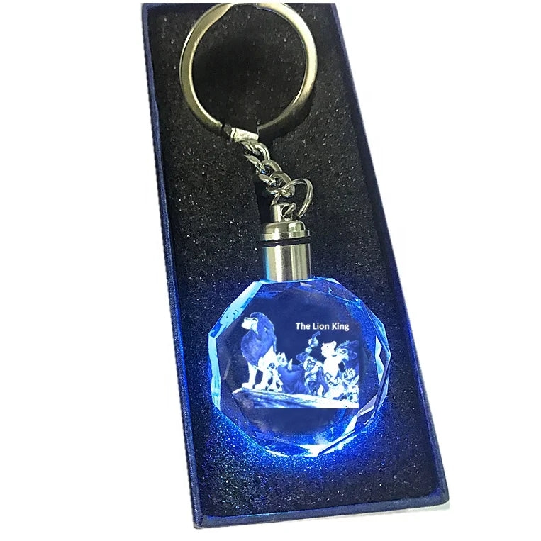 Lion King Simba Pride Father Animal YearsCrystal LED Keychains Color-Changing Feature Stainless Steel Custom Gift Packaging