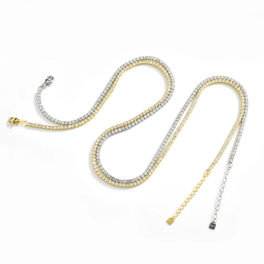 FUAMAY Custom 925 Sterling Silver Tennis Chains 2mm CZ Diamond Beads Hip Hop Jewelry Necklace with Iced 925 Tennis Chains