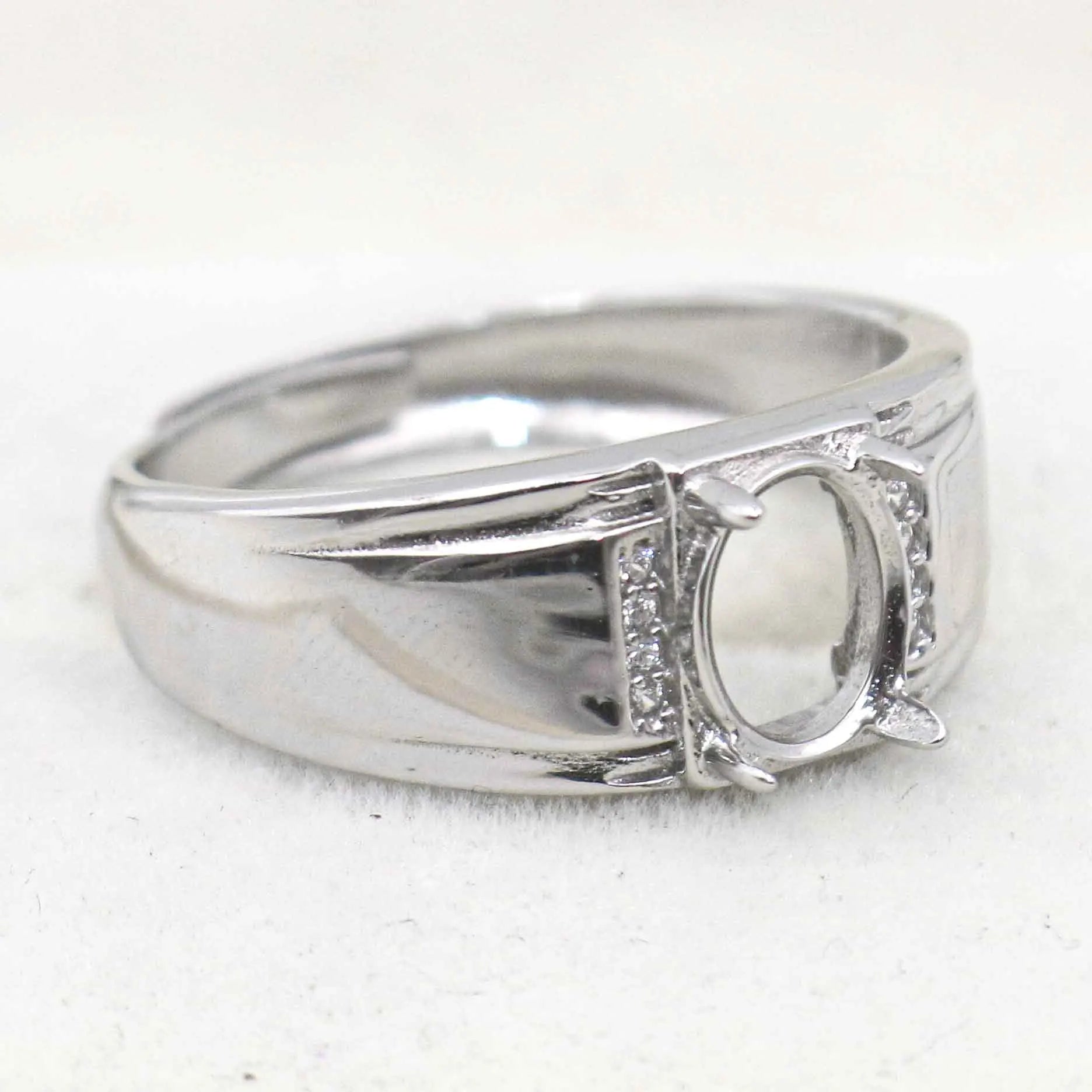 Sterling Silver 6*8mm Semi Mount Men's Ring Frame Empty Blank Claw Setting S925 Base Holder Without Center Stone for DIY Inlay