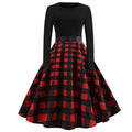 Women Long Sleeve Plaid Print Winter Dress Casual Black Patchwork Vintage Rockabilly Dress Robe Slim Elegant Party Vestidos