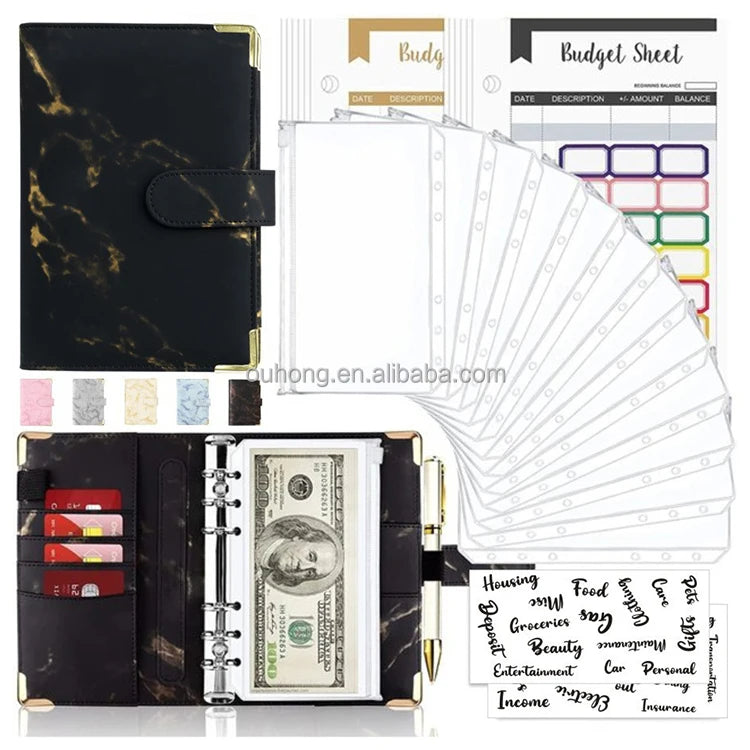 New Design A6 Marble Pu Notebook Binder Money Organizer Budget Binder With Cash Envelopes