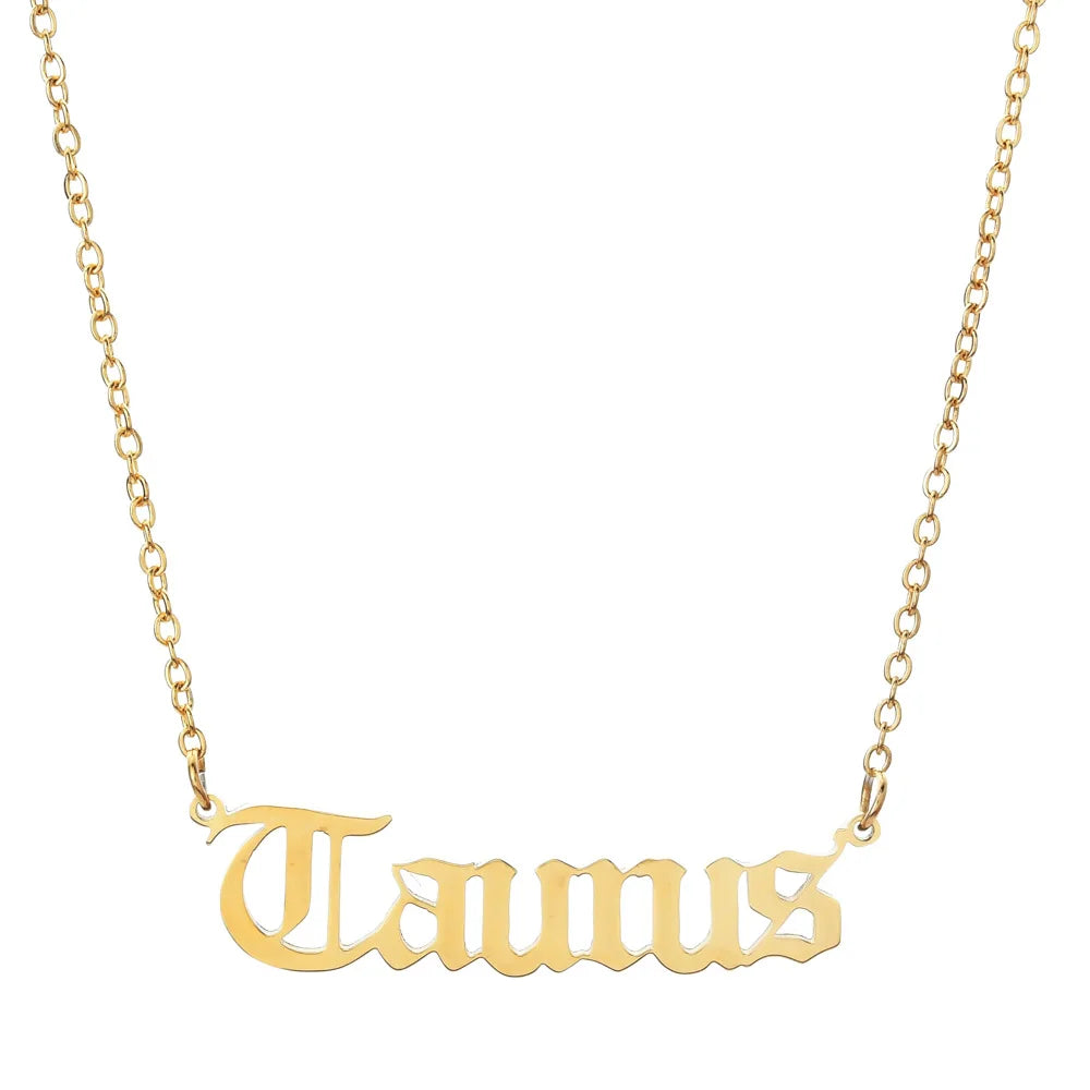 Customizable Stainless Steel Zodiac Pendant Necklace Link Chain Choker with Gold Plating for Party Gifts Old English Style