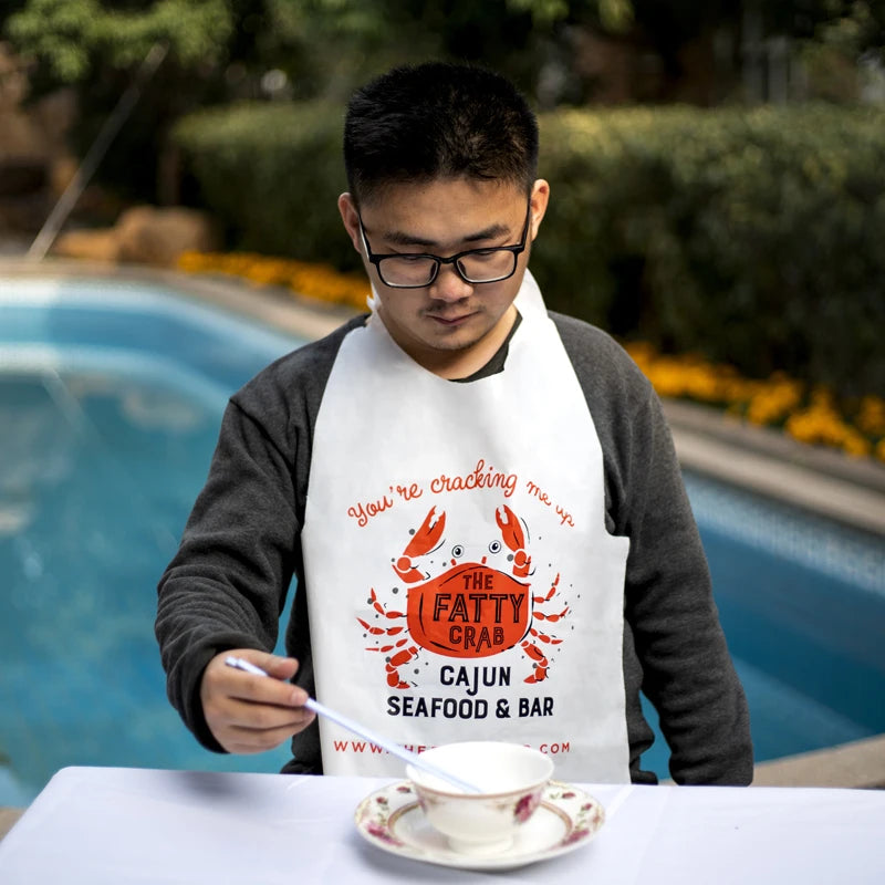 Hot Sale Custom Seafood PE Apron Bib Lobster Crab Restaurant Apron Customized Adult Bibs for Eating