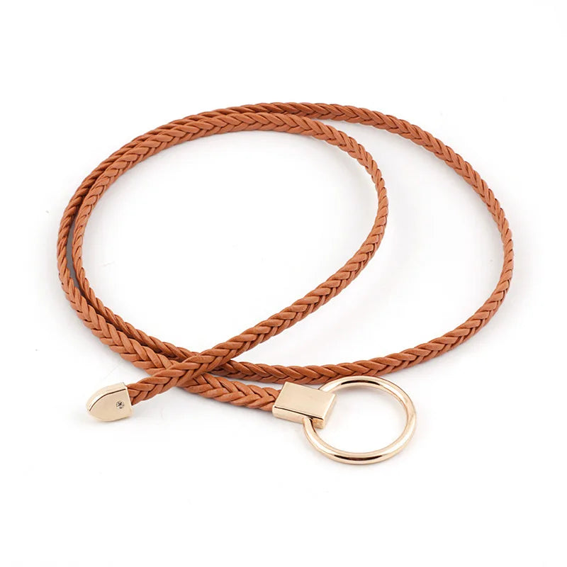 Woven Thin Waistband Non-stretch Belt All-in-one Dress With Decorative Belt for Women