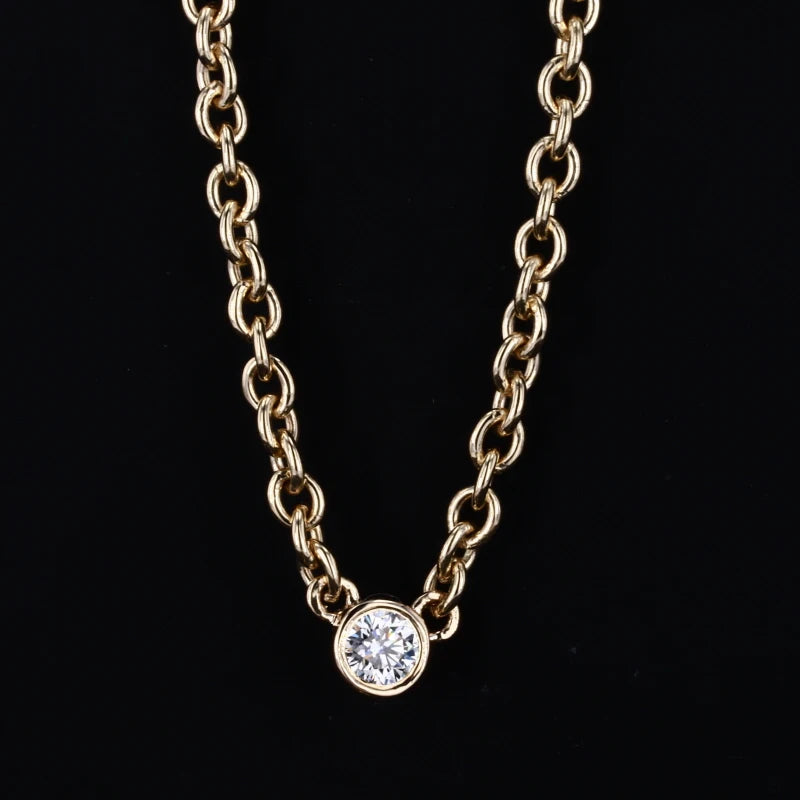Starsgem 0.1ct Solitaire Style Necklace 14k Yellow Gold 3mm Lab Diamond Necklace