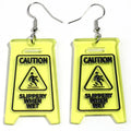 Women's Funny Punk Style Anti-slip Sign Lightweight Acrylic Drop Earrings Funny Carefully Slip Jewelry Earrings