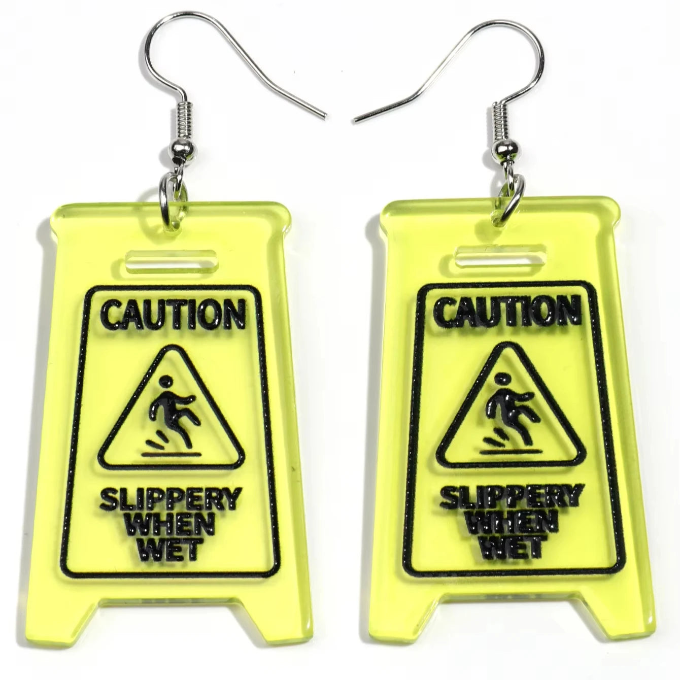 Women's Funny Punk Style Anti-slip Sign Lightweight Acrylic Drop Earrings Funny Carefully Slip Jewelry Earrings