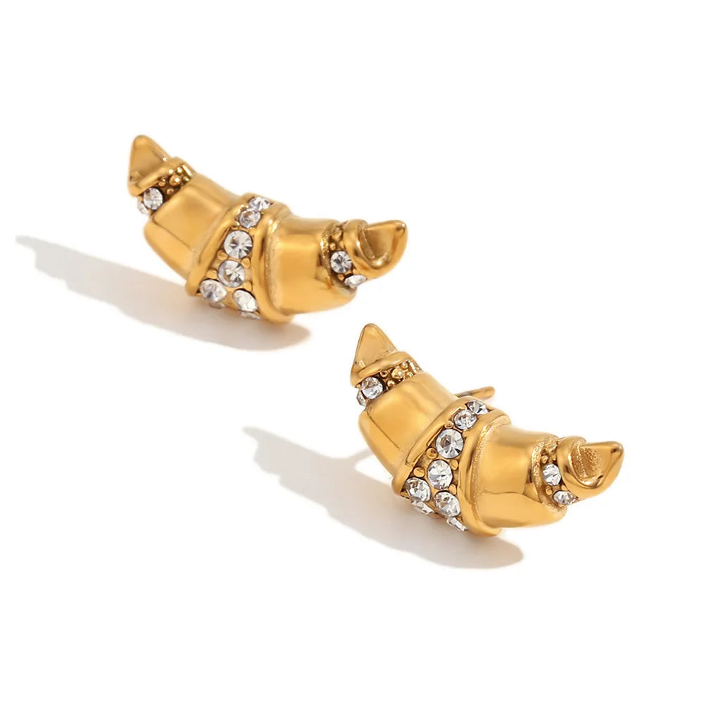 Personality Cicada Design Horn Croissant Inlay Diamond Rhinestone Casting Earrings Chunky Stud Earrings Women Jewelry