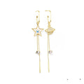 2023 Korean Style New 925 Silver Needle Pin Five-pointed Star Earth Tassel Asymmetric Temperament Long Earrings