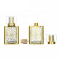 Wholesale High-end Luxury Glass Perfume Bottle with Pump Sprayer Gold Stamped Rectangle Shape