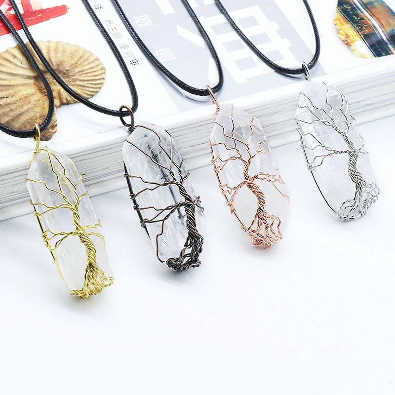 Huiying Large Healing Crystal Stone Pendant With Gold Plated Wire Wrapped Jewelry