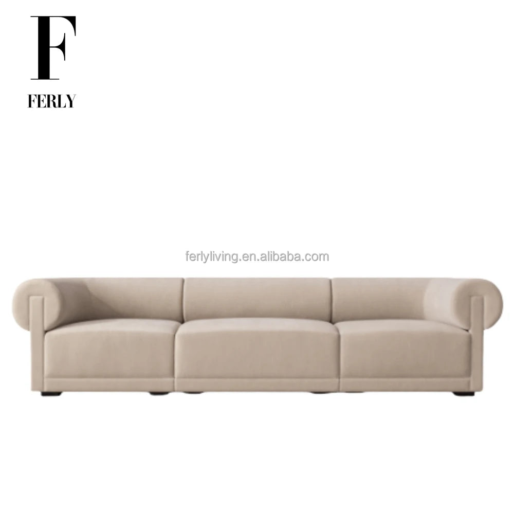 FERLY Hot Selling Velvet Chesterfield 3 Seater Sofa Set Premium Fabric for Living Room Furniture